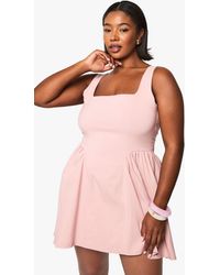 Boohoo - Plus Ruched Square Neck Skater Dress - Lyst