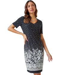 Roman - Textured Border Print Shift Dress - Lyst