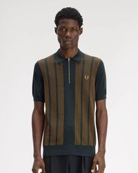 Fred Perry - Textured Panel Knitted Polo Shirt - Lyst
