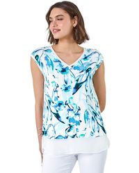 Roman - Floral Print V-Neck Chiffon Hem T-Shirt - Lyst