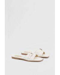 Wallis - Lacie Faux Leather Buckle Detail Flat Sliders - Lyst