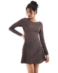 Miss Selfridge - Mixed Texture Long Sleeve Scoop Back Dress - Lyst