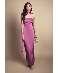 Oasis - Bandeau Satin Bridesmaid Maxi Dress With Scarf - Lyst