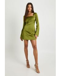 Boohoo - Square Neck Satin Shift Dress - Lyst