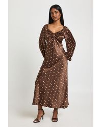 Boohoo - Polka Dot Volume Sleeve Satin Midaxi Dress - Lyst