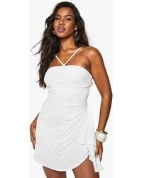 Boohoo - Linen Look Drape Wrap Mini Dress - Lyst