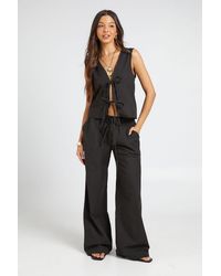 Boohoo - Linen Look Tie Front Crop & Wide Leg Trousers - Lyst