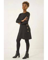 Roman - Side Button Detail Stretch Swing Dress - Lyst