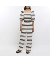 River Island - Trousers Stripe Wide Leg Pull On Cotton - Lyst