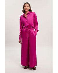 Karen Millen - Viscose Satin Wide Leg Woven Trouser - Lyst
