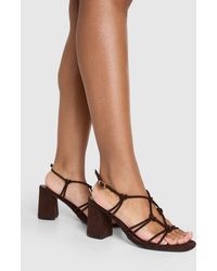 Boohoo - Wide Fit Faux Suede Strappy Knot Detail Block Heels - Lyst