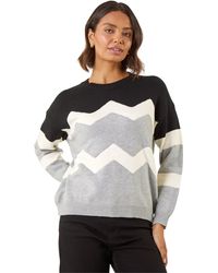 Roman - Colour Block Zig Zag Knit Jumper - Lyst