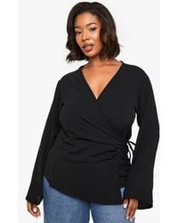 Boohoo - Plus Long Sleeve Asymetric Tie Front Shirt - Lyst
