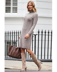 Sosandar - Taupe Roll Neck Rib Jumper Dress - Lyst