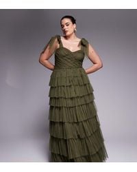 Lace & Beads Plus - Bow Shoulder Tiered Tulle Maxi Dress - Lyst
