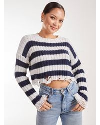Pink Vanilla - Distressed Striped Crop Knit Jumper - Lyst