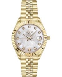 Gevril - Naples 18 Diamond-Set Luxury Swiss Quartz Movement, Ip Stainless Steel Bracelet, Sapphire Crystal, Fluted Bezel 34 Mm Watch - Lyst