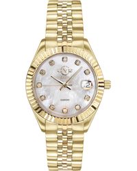 Gevril - Naples 18 Diamond-Set Luxury Swiss Quartz Movement, Ip Stainless Steel Bracelet, Sapphire Crystal, Fluted Bezel 34 Mm Watch - Lyst