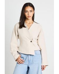 Boohoo - Button Long Sleeve Wrap Top - Lyst