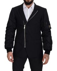 Dolce & Gabbana - Black Wool Full Zip Long Sleeves Jacket - Lyst