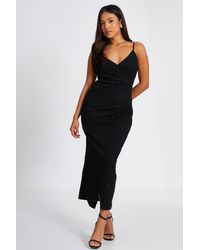 Quiz black glitter wrap dress hot sale