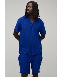 BoohooMAN - Towelling Regular Fit Revere Shirt & Relaxed Shorts Set - Lyst