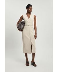 Karen Millen - Compact Stretch Belted Tailored Pencil Midi Dress - Lyst