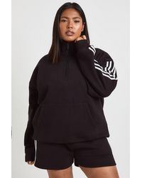 Boohoo - Plus Side Stripe Funnel Neck Half Zip Short Tracksuit Set - Lyst