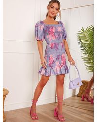 Chi Chi London - Floral Printed Shirred Mini Skirt - Lyst