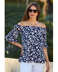 Sosandar - Aztec Fluted Sleeve Bardot Top Viscose - Lyst