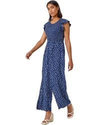 Roman - Polka Dot Shirred Pocket Jumpsuit - Lyst