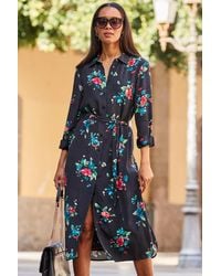 Sosandar - Floral Print Belted Midi Shirt Dress - Lyst