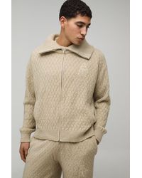 BoohooMAN - Regular Fit 1/4 Zip Funnel Neck Embroidered Knitted Sweatshirt - Lyst