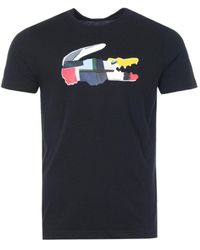 Lacoste - Men's Patchwork Crocodile Print Cotton T-shirt In Black - Lyst