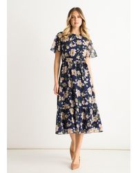 Gini London - Floral Print Fit And Flare Midi Dress - Lyst