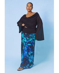 Boohoo - Plus Floral Ruched Waist Chiffon Maxi Skirt - Lyst