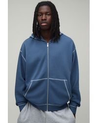 BoohooMAN - Heavyweight Oversized Contrast Stitch Waffle Zip Through Hoodie - Lyst