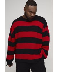 BoohooMAN - Plus Oversized Boxy Stripe Distressed Knitted Jumper - Lyst