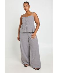 Boohoo - Plus Gingham Bow Detail Cami Top And Wide Leg Trouser Co Ord - Lyst