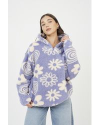 Brave Soul - Quarter Zip Flower Print Fleece Sweatshirt - Lyst
