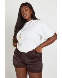 Boohoo - Plus Lace Trim Satin Shorts - Lyst