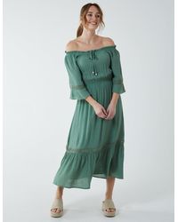 Blue Vanilla - Off Shoulder Elasticated Lace Insert Midi Dress - Lyst