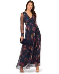 Adrianna Papell - Print Mesh Maxi Dress - Lyst