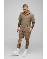 BoohooMAN - Short Sleeve Jersey Regular Herringbone Shirt And Short Set - Lyst