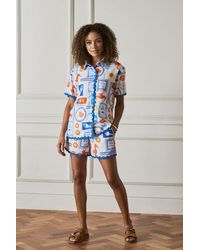 Izabel London - Printed Contrast Trim Relaxed Shirt Short Sleeve - Lyst
