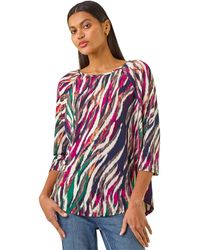 Roman - Stripe Print Stretch Tunic Top - Lyst