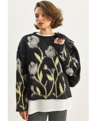 Bianco Lucci - Crew Neck Flowering Sweater - Lyst