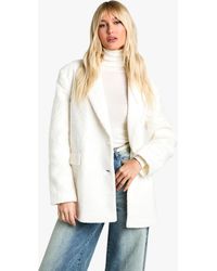 Boohoo - Double Breast Boucle Wool Blazer - Lyst