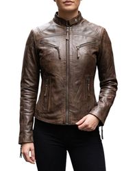 Woodland Leathers - Genuine Leather Biker Jacket - Lyst