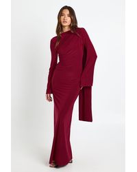 Boohoo - Long Sleeve Drape Detail Maxi Dress - Lyst